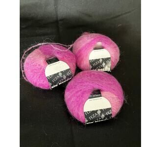 3 Skeins Feza Pink Mohair Yarn Color 201 Made In Turkey Soft Blend